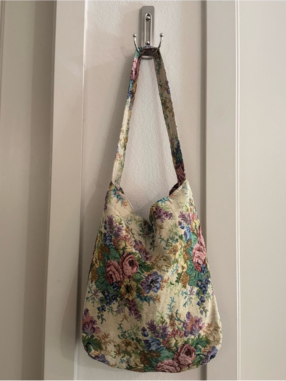 Floral Tapestry Shoulder Bag Multi Beige